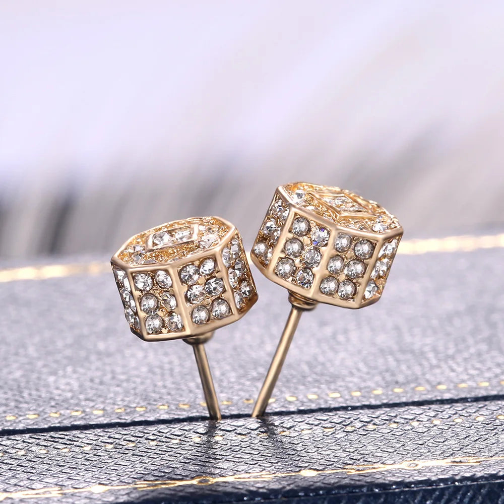 Ling Luxury Yellow Geometric Stud Earrings 18K Gold Plated & Filled Crystal Rhinestone Bezel Setting Unisex Everyday Wear
