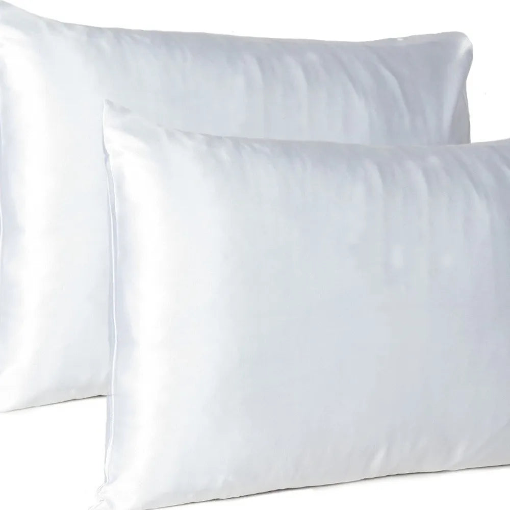 HMS White Dreamy Set 2 Silky Satin Standard Pillowcases Comfortable Breathable PJ Elastic Waist Custom for Home Night Time