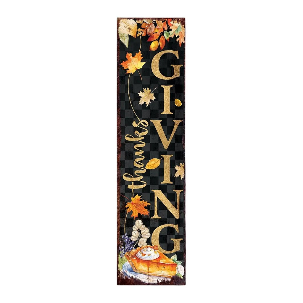 HMS 36\" Solid Wood Thanksgiving Autumn Leaves Porch Sign Black and Orange for Yard & Lawn