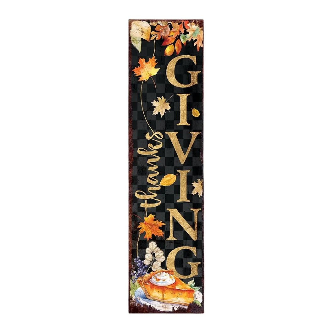 HMS 36\" Solid Wood Thanksgiving Autumn Leaves Porch Sign Black and Orange for Yard & Lawn