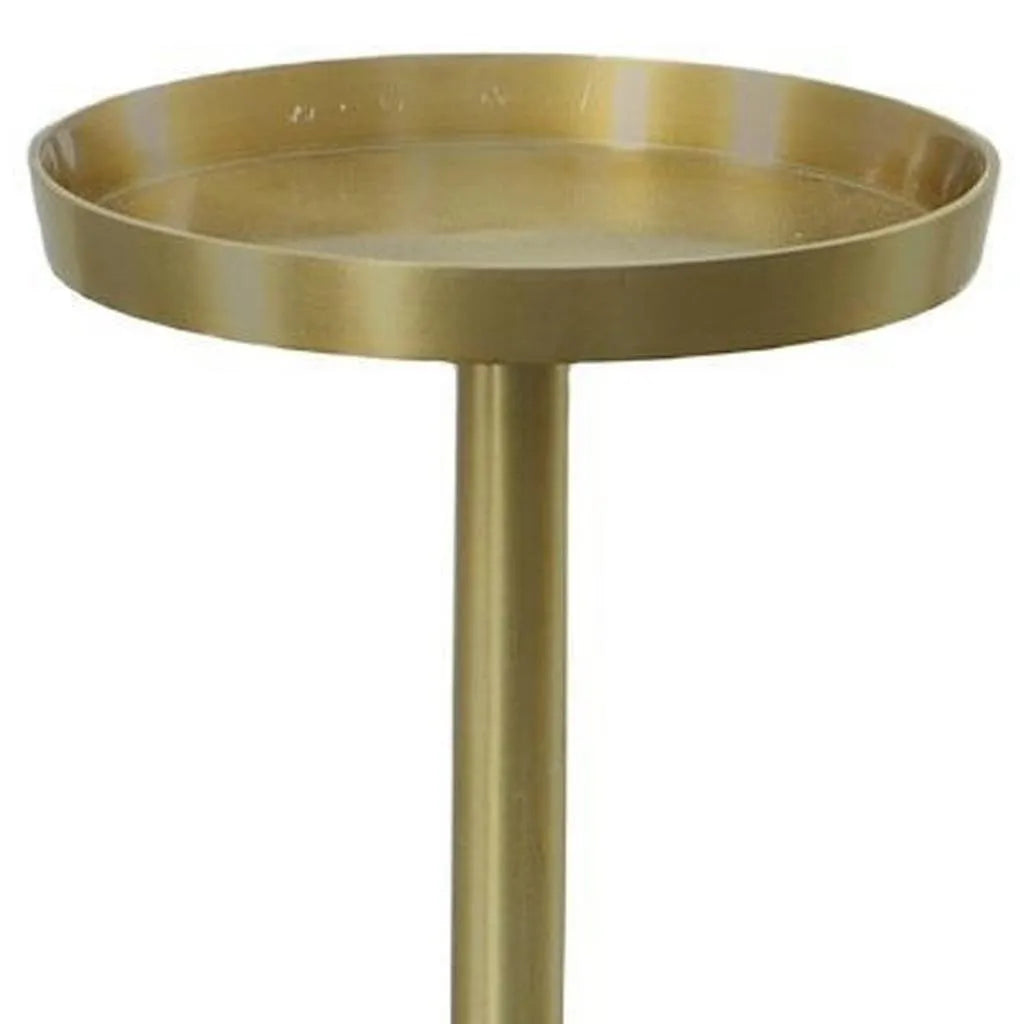 HMS 24\" Gold and White Metal Round Pedestal End Table for Living Room or Home Office Elegant Coffee Tables Furniture