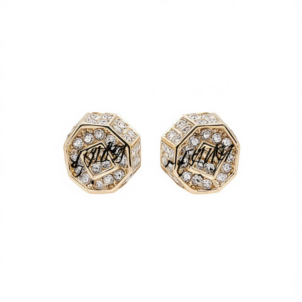 Ling Luxury Yellow Geometric Stud Earrings 18K Gold Plated & Filled Crystal Rhinestone Bezel Setting Unisex Everyday Wear