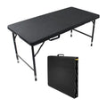 4ft Farmhouse Rattan Folding Table Portable Outdoor Use Plaited Brown