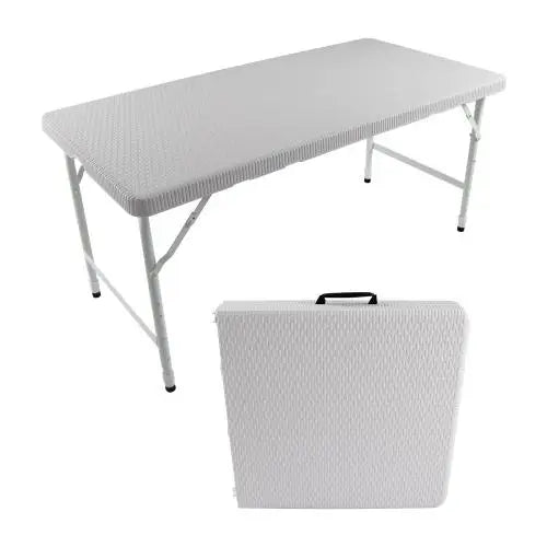 4ft Farmhouse Rattan Folding Table Portable Outdoor Use Plaited Brown