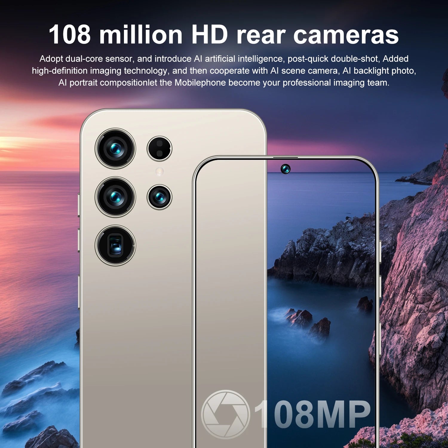 Hot Sale S26 Ultra 5G Smartphone 22GB+2TB Android 14 7.3 Inch HD Face Unlock Deca Core 144Hz 108MP Rear Camera French/Spanish