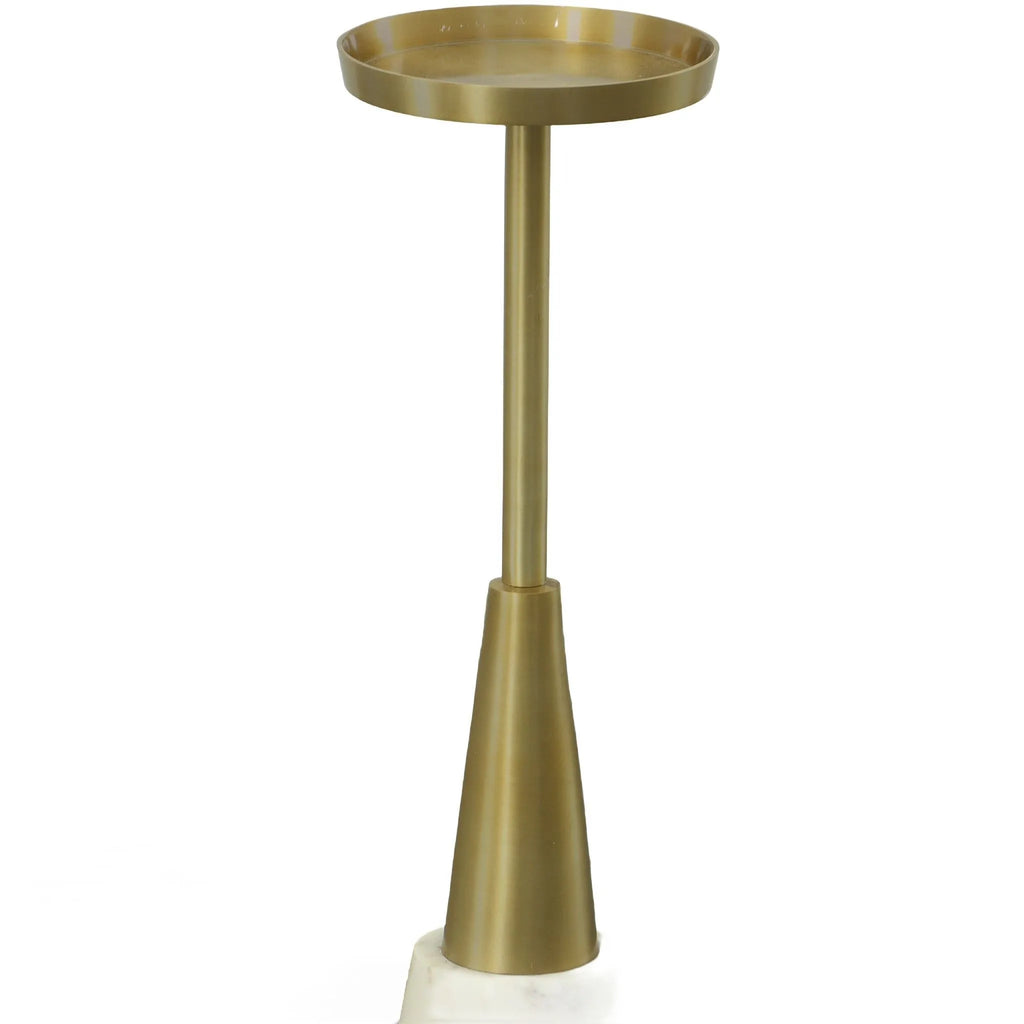 HMS 24\" Gold and White Metal Round Pedestal End Table for Living Room or Home Office Elegant Coffee Tables Furniture