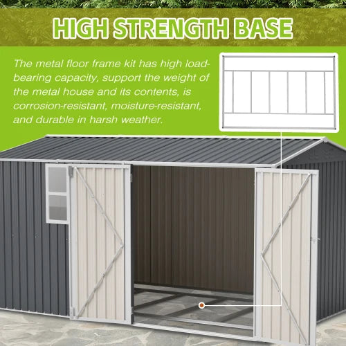 8x12 Ft Eco-Friendly Modern Outdoor Storage Shed Heavy-Duty Steel Building with Window Hinged Doors & Air Vents for Garden Patio