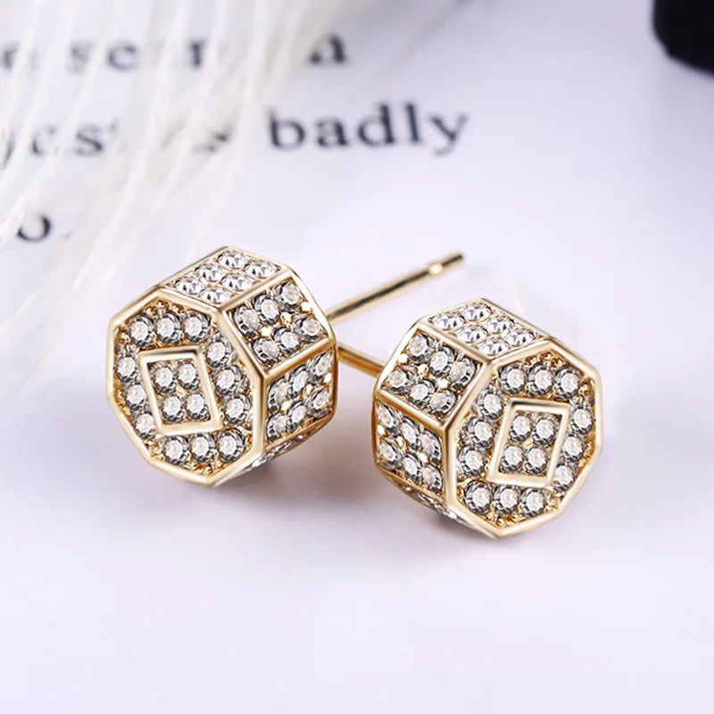 Ling Luxury Yellow Geometric Stud Earrings 18K Gold Plated & Filled Crystal Rhinestone Bezel Setting Unisex Everyday Wear