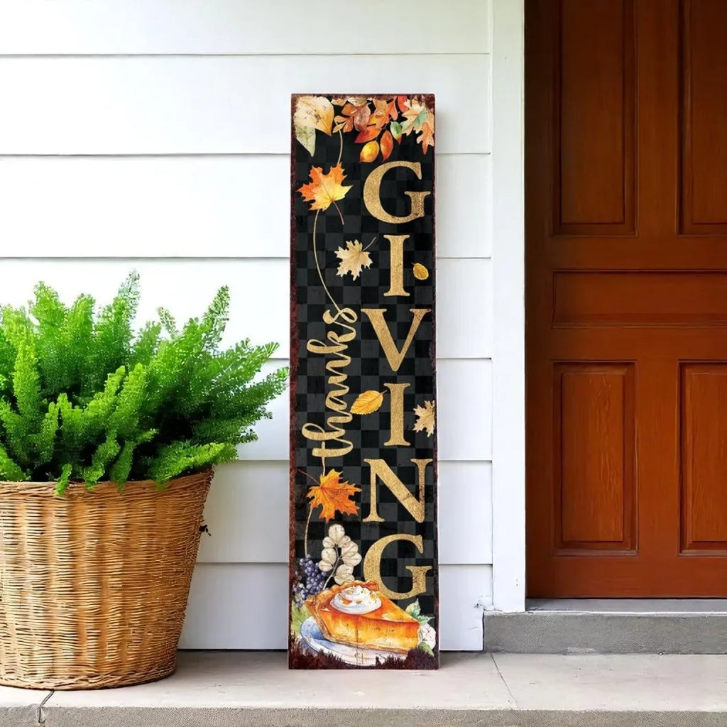 HMS 36\" Solid Wood Thanksgiving Autumn Leaves Porch Sign Black and Orange for Yard & Lawn
