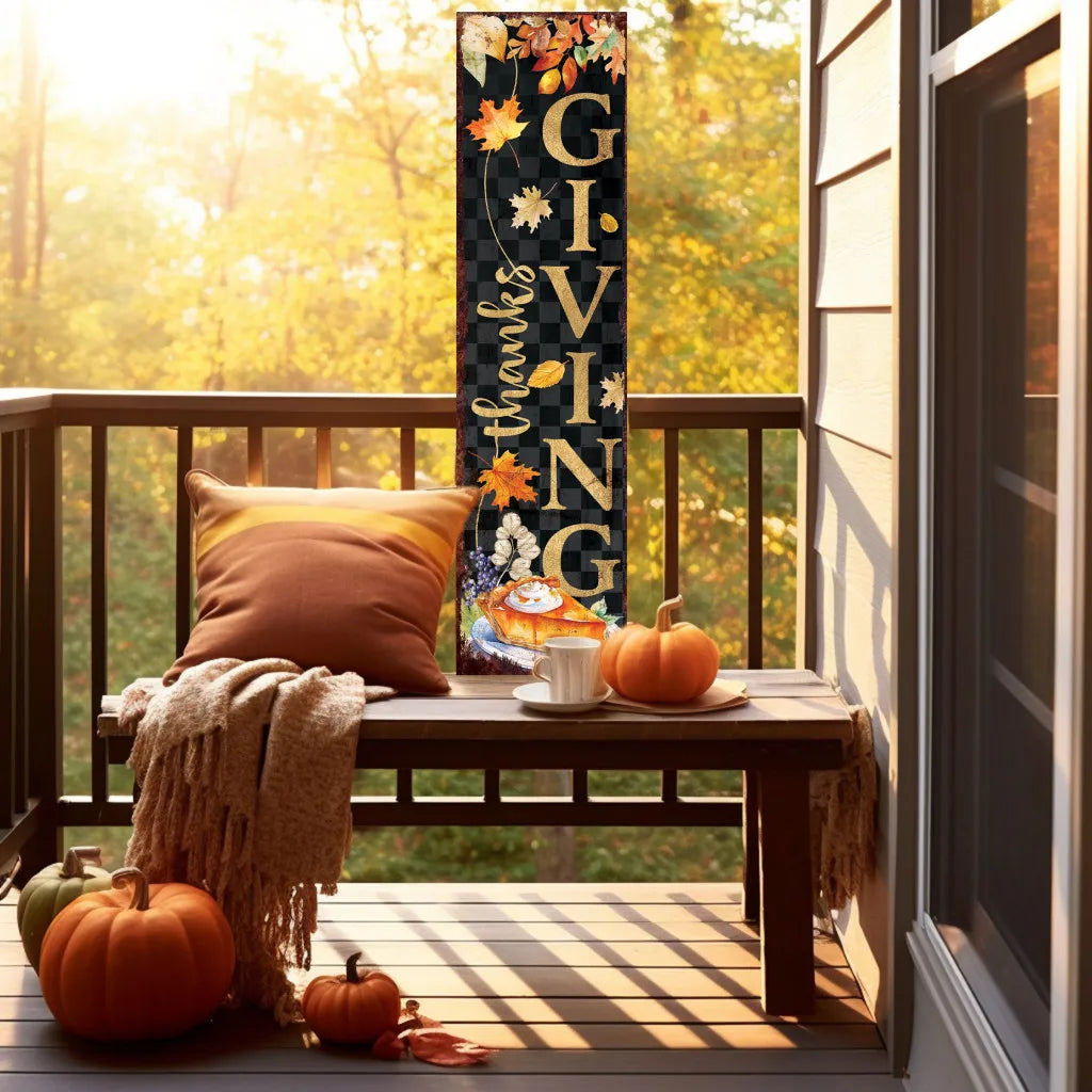 HMS 36\" Solid Wood Thanksgiving Autumn Leaves Porch Sign Black and Orange for Yard & Lawn