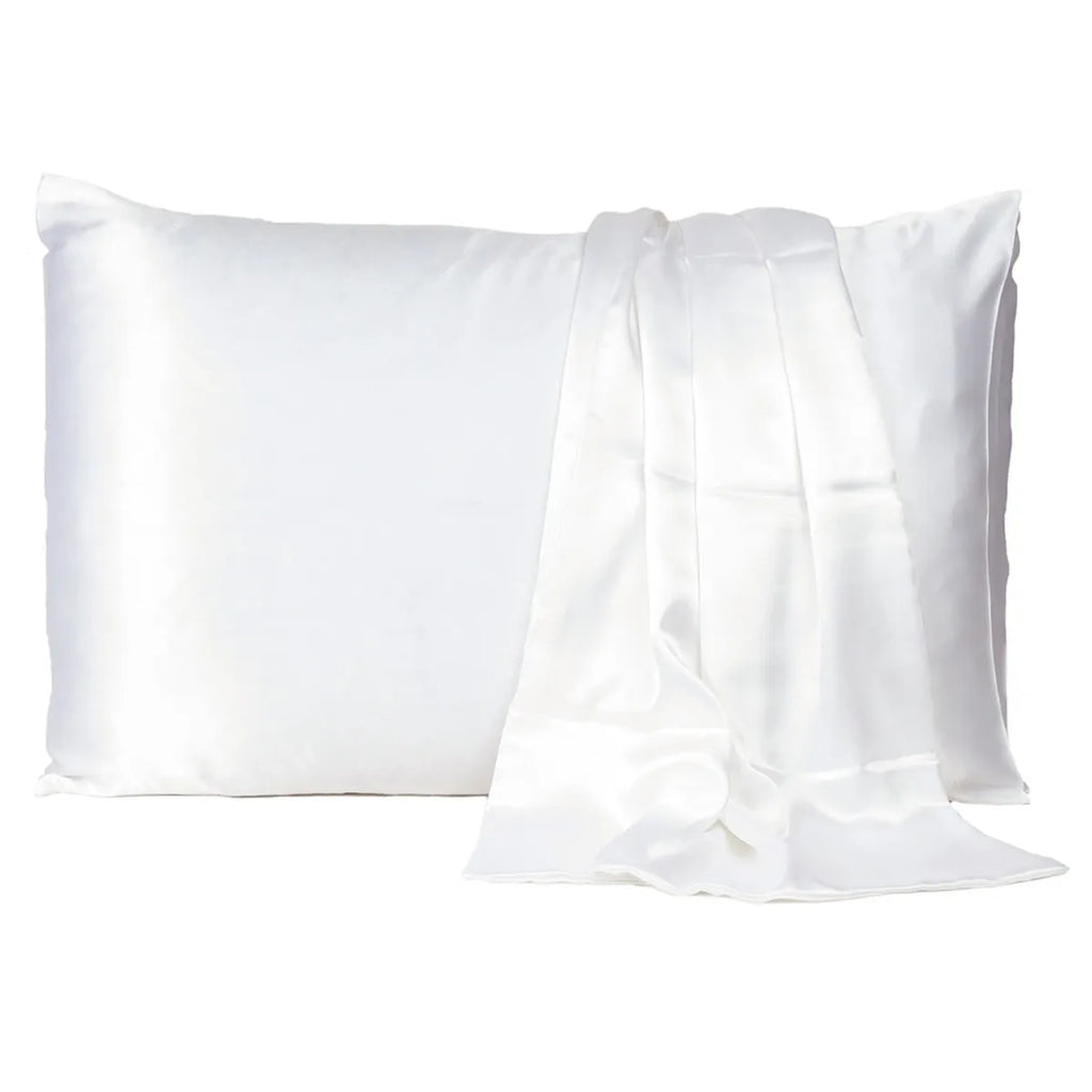 HMS White Dreamy Set 2 Silky Satin Standard Pillowcases Comfortable Breathable PJ Elastic Waist Custom for Home Night Time