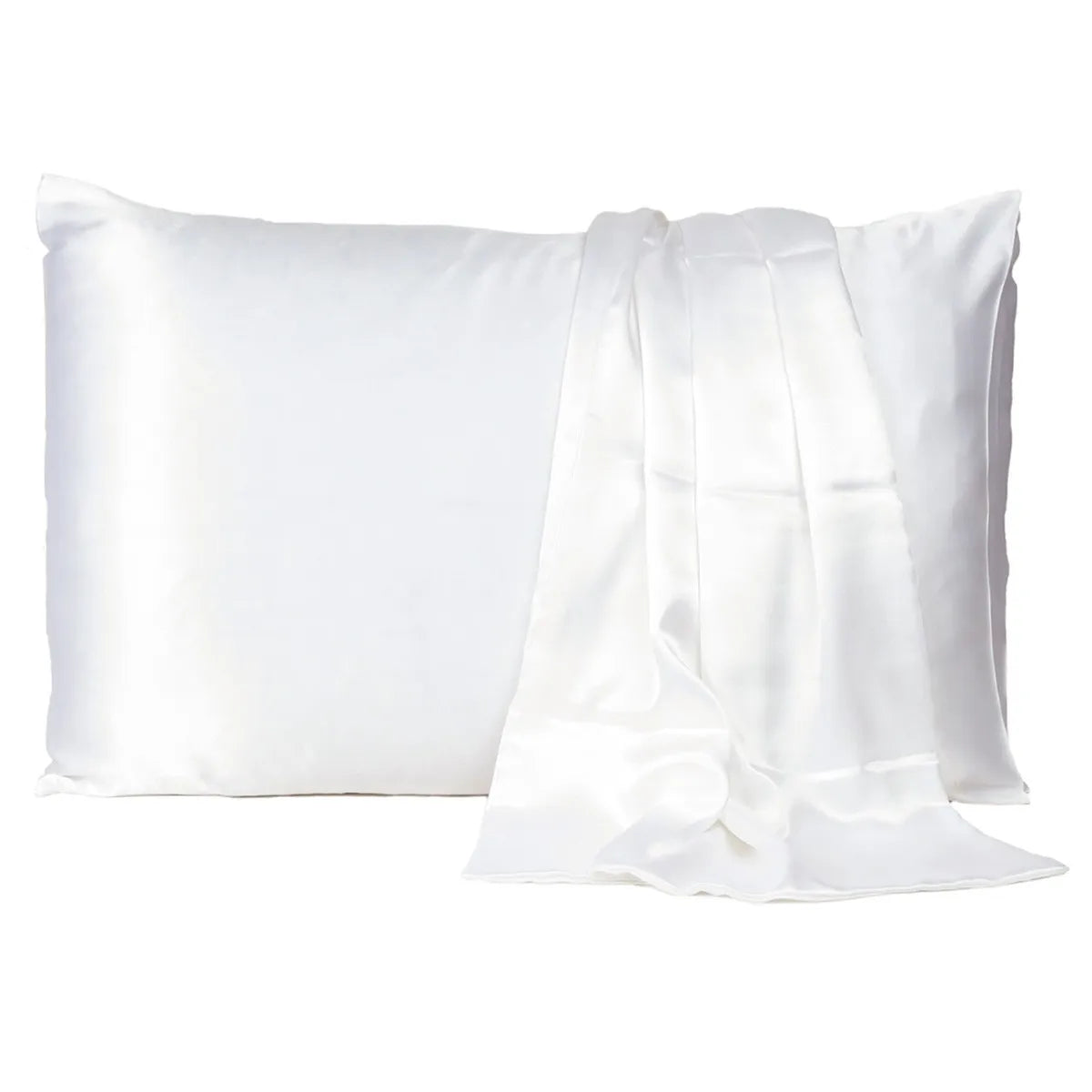 HMS White Dreamy Set 2 Silky Satin Standard Pillowcases Comfortable Breathable PJ Elastic Waist Custom for Home Night Time