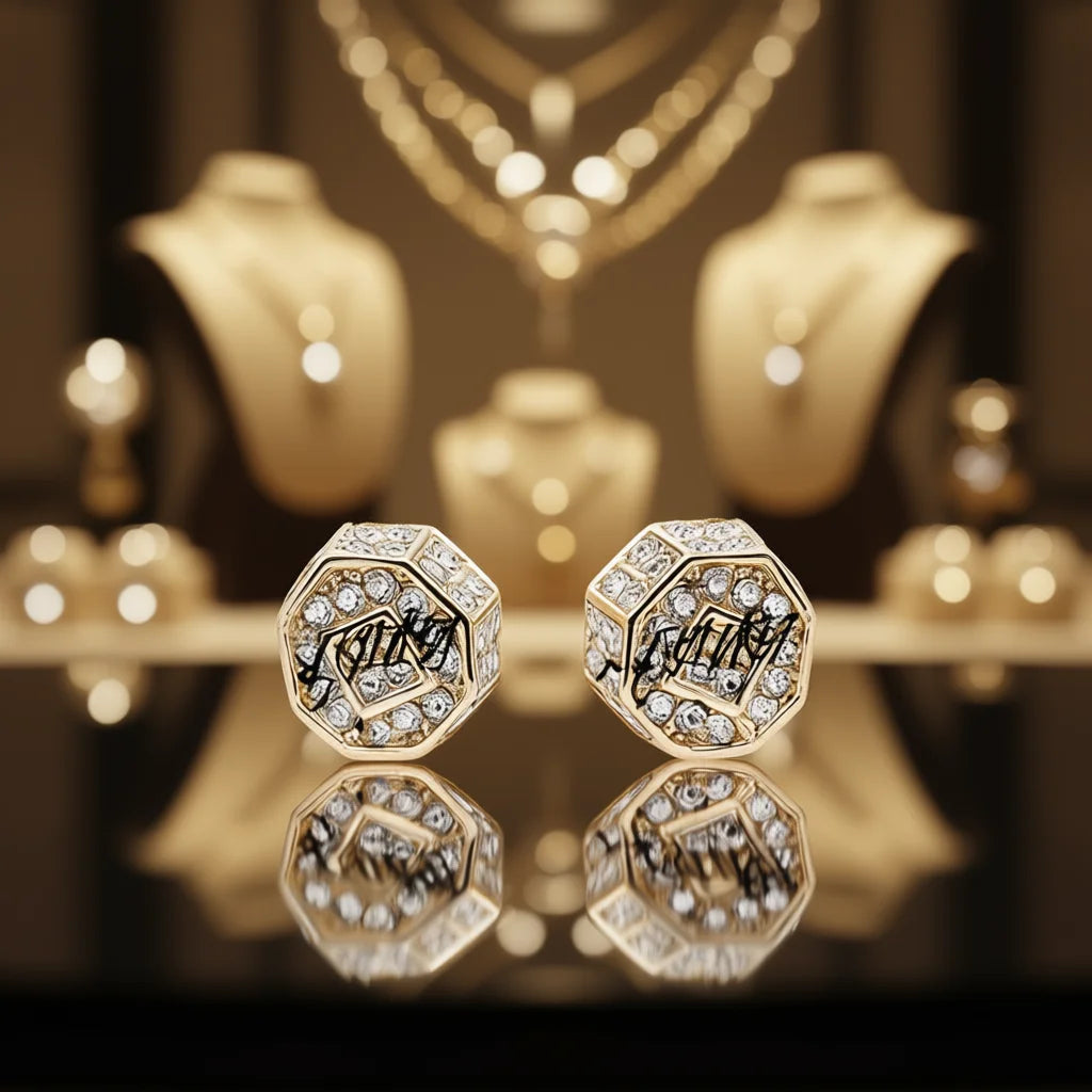 Ling Luxury Yellow Geometric Stud Earrings 18K Gold Plated & Filled Crystal Rhinestone Bezel Setting Unisex Everyday Wear