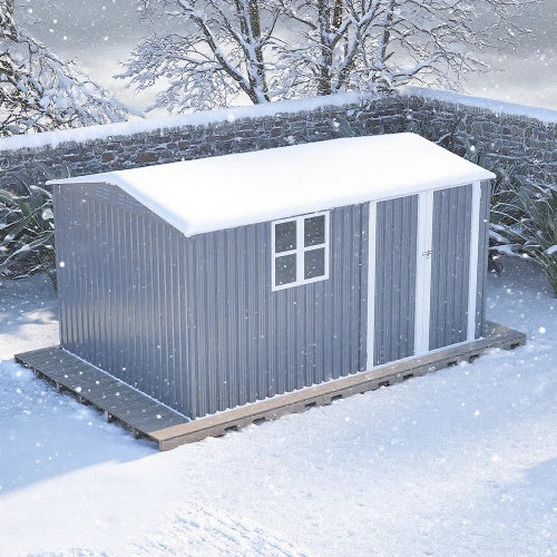 8x12 Ft Eco-Friendly Modern Outdoor Storage Shed Heavy-Duty Steel Building with Window Hinged Doors & Air Vents for Garden Patio