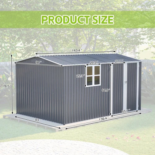 8x12 Ft Eco-Friendly Modern Outdoor Storage Shed Heavy-Duty Steel Building with Window Hinged Doors & Air Vents for Garden Patio