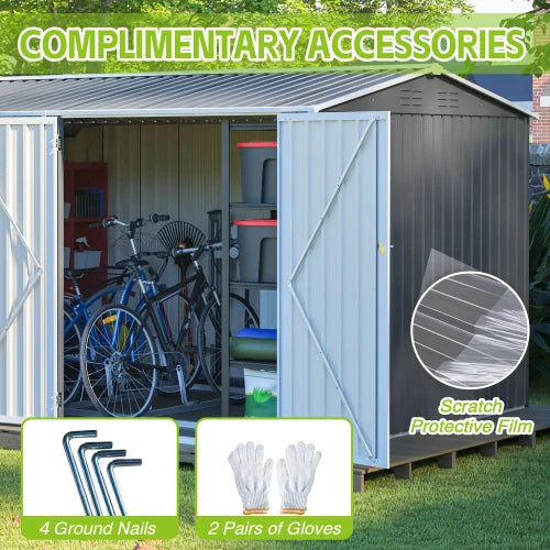 8x12 Ft Eco-Friendly Modern Outdoor Storage Shed Heavy-Duty Steel Building with Window Hinged Doors & Air Vents for Garden Patio