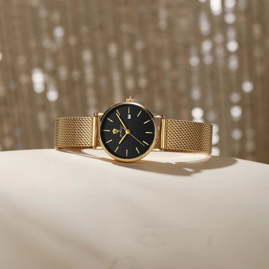 US Local Stock Gohuos 7821 Women's Mesh Steel Strap Quartz Movement Watch Simple Design Fashion Luxury Femme Waterproof Watches