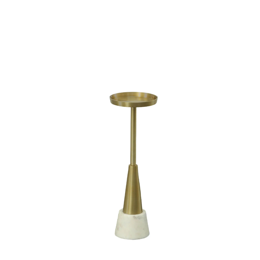 HMS 24\" Gold and White Metal Round Pedestal End Table for Living Room or Home Office Elegant Coffee Tables Furniture
