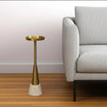 HMS 24\" Gold and White Metal Round Pedestal End Table for Living Room or Home Office Elegant Coffee Tables Furniture