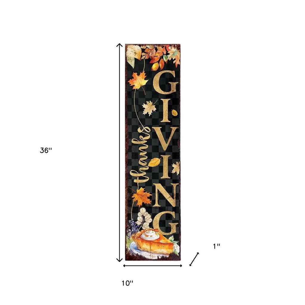HMS 36\" Solid Wood Thanksgiving Autumn Leaves Porch Sign Black and Orange for Yard & Lawn