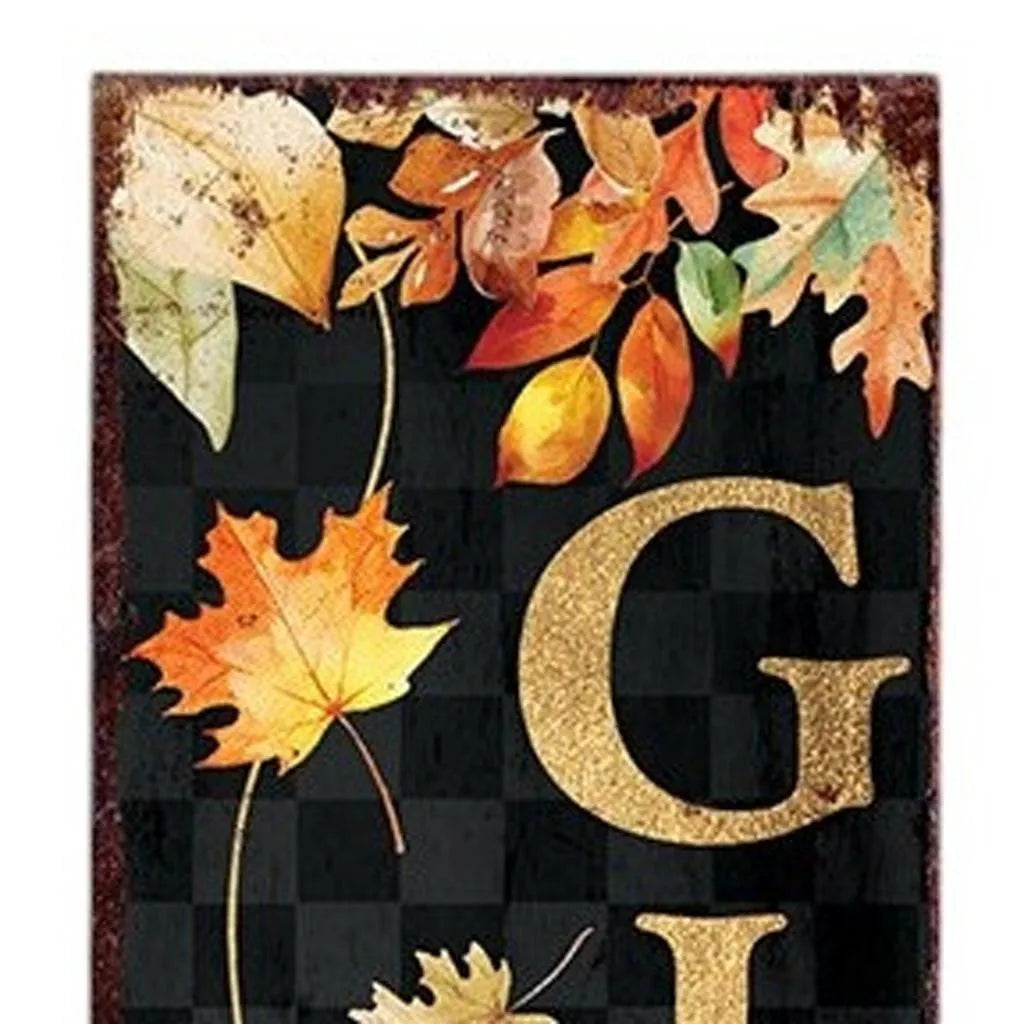 HMS 36\" Solid Wood Thanksgiving Autumn Leaves Porch Sign Black and Orange for Yard & Lawn