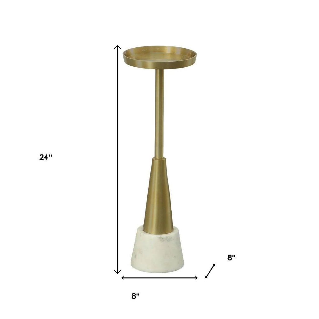 HMS 24\" Gold and White Metal Round Pedestal End Table for Living Room or Home Office Elegant Coffee Tables Furniture
