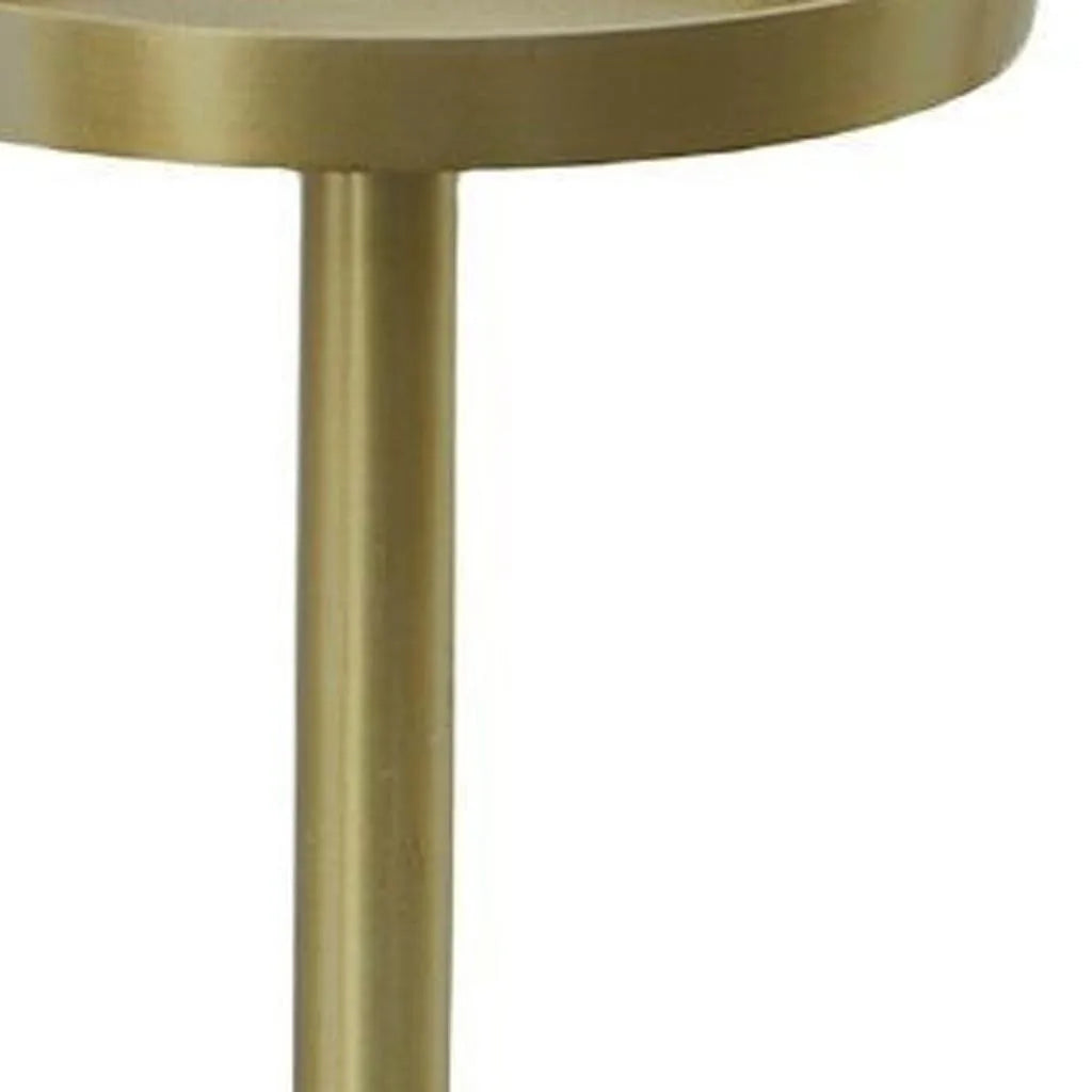 HMS 24\" Gold and White Metal Round Pedestal End Table for Living Room or Home Office Elegant Coffee Tables Furniture