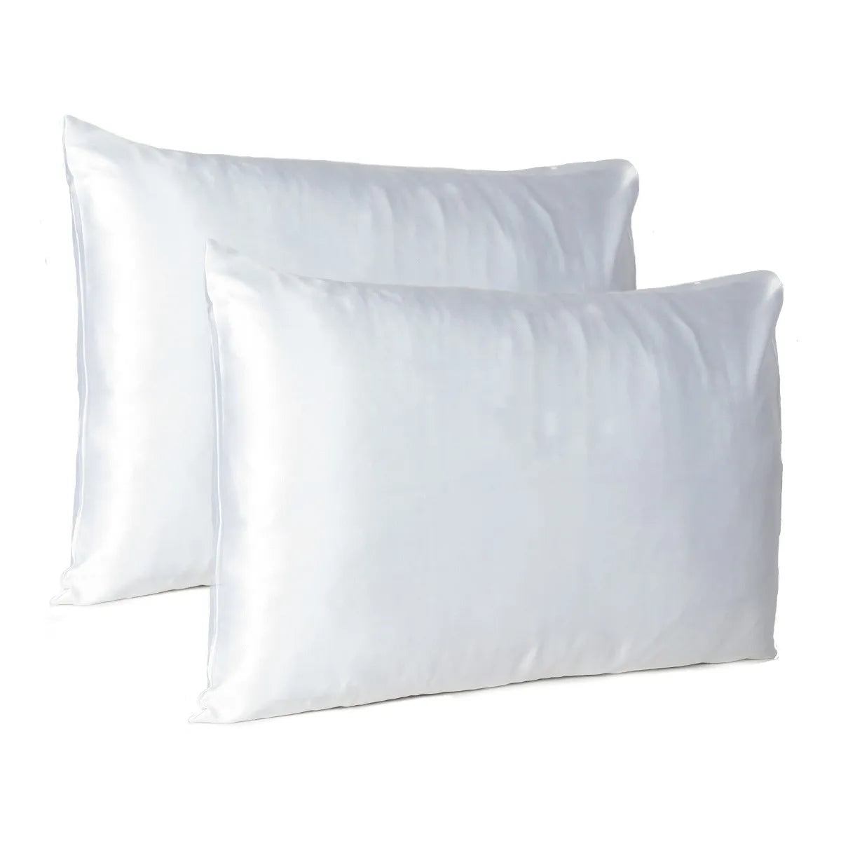HMS White Dreamy Set 2 Silky Satin Standard Pillowcases Comfortable Breathable PJ Elastic Waist Custom for Home Night Time