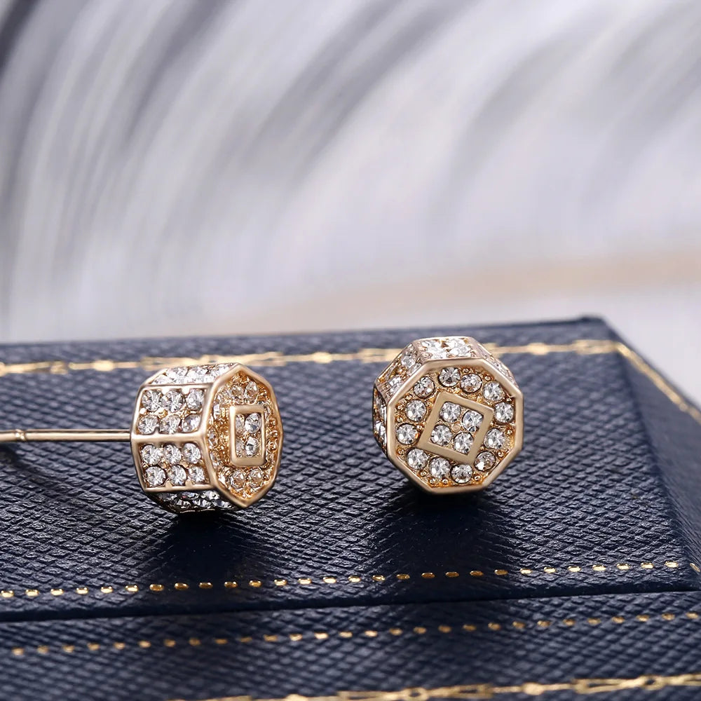 Ling Luxury Yellow Geometric Stud Earrings 18K Gold Plated & Filled Crystal Rhinestone Bezel Setting Unisex Everyday Wear