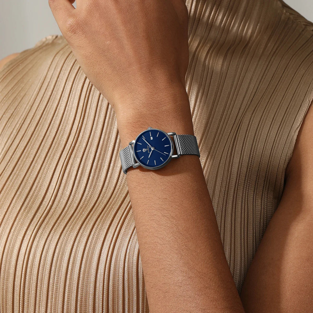 US Local Stock Gohuos 7821 Women's Mesh Steel Strap Quartz Movement Watch Simple Design Fashion Luxury Femme Waterproof Watches