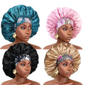 Women Extra Large Silky Satin Hair Bonnet Thick Hair Sleep Cap Elastic Band Beanie African Headwrap Flower Turban Chemo Caps