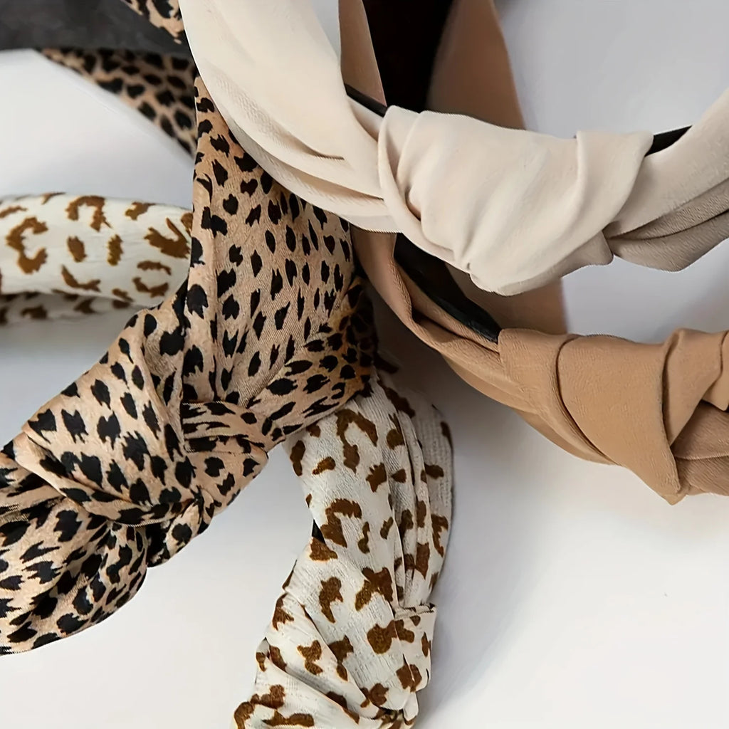 4pcs Vintage Elegant Leopard Print Fabric Headbands, Simple Knot Style Hairbands, Fashionable Retro Daily Wear Women