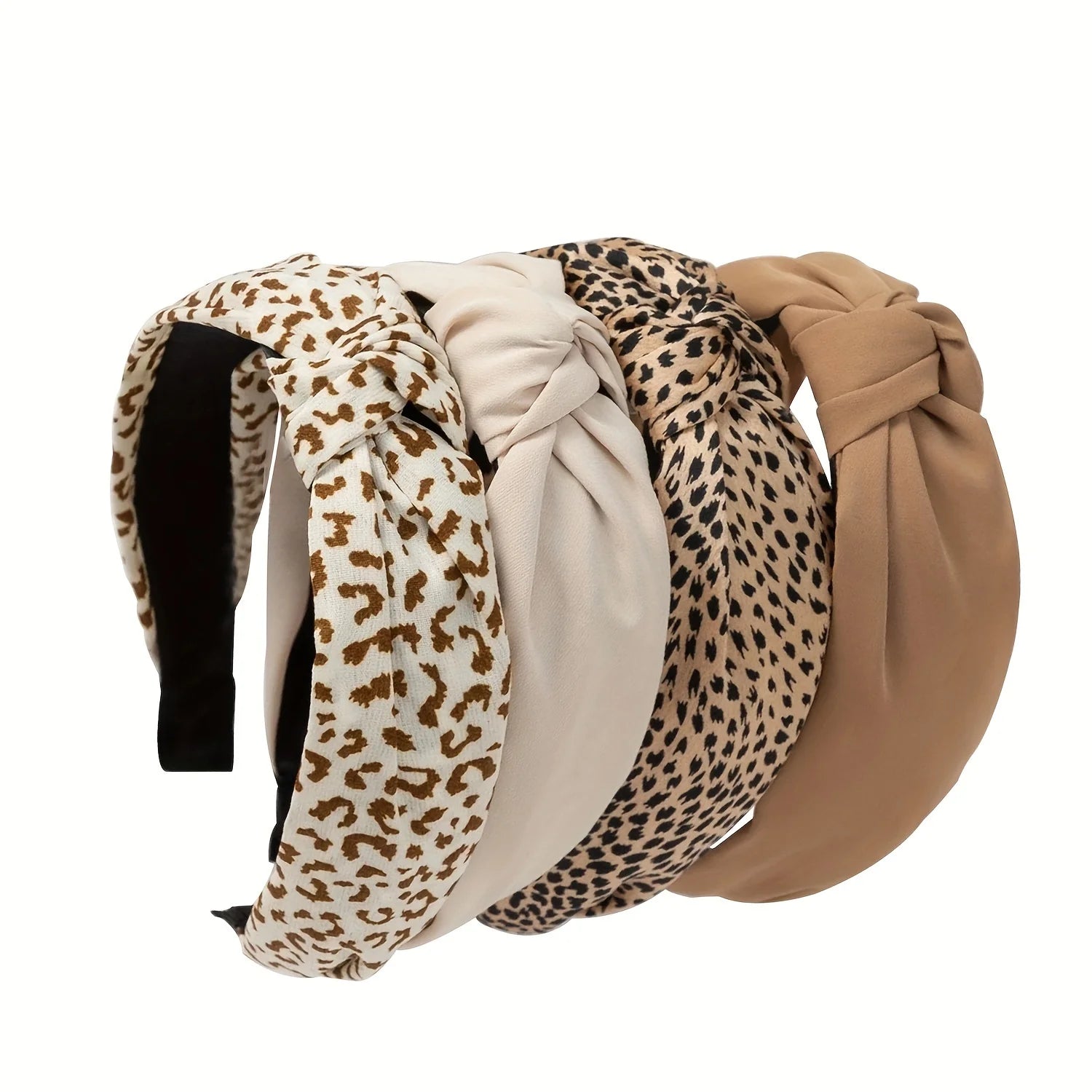 4pcs Vintage Elegant Leopard Print Fabric Headbands, Simple Knot Style Hairbands, Fashionable Retro Daily Wear Women