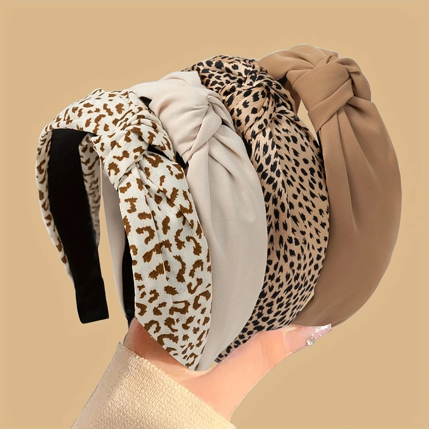 4pcs Vintage Elegant Leopard Print Fabric Headbands, Simple Knot Style Hairbands, Fashionable Retro Daily Wear Women