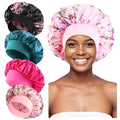 4PCS/LOT Satin Wide Brim Floral Nightcap Bonnet Hair Wrap Night Sleeping Sleep Cap Elastic Soft Band Hair Care Shower Hat