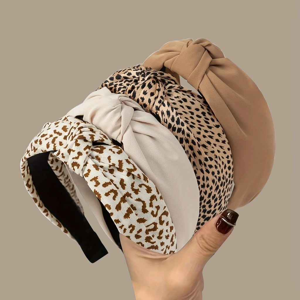 4pcs Vintage Elegant Leopard Print Fabric Headbands, Simple Knot Style Hairbands, Fashionable Retro Daily Wear Women