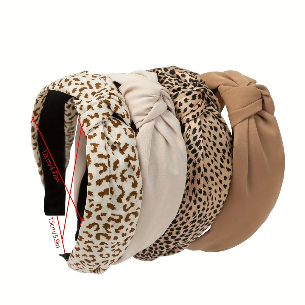 4pcs Vintage Elegant Leopard Print Fabric Headbands, Simple Knot Style Hairbands, Fashionable Retro Daily Wear Women